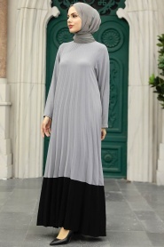 Neva Style - Grey Long Muslim Dress 76841GR - Thumbnail