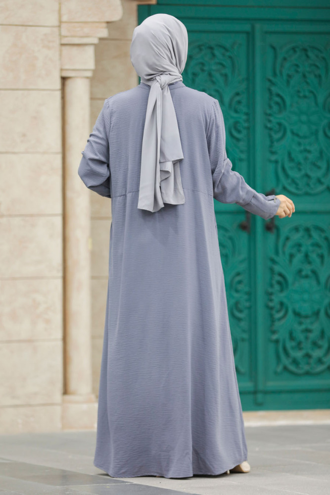 Neva Style - Grey Long Sleeve Turkısh Abaya 11055GR - 3