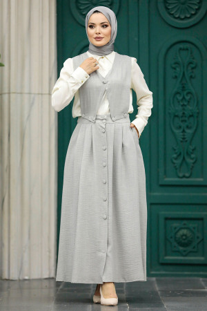 Neva Style - Grey Muslim Dual Suit 56741GR - Thumbnail