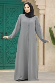 Neva Style - Grey Plus Size Turkish Abaya 625GR - Thumbnail