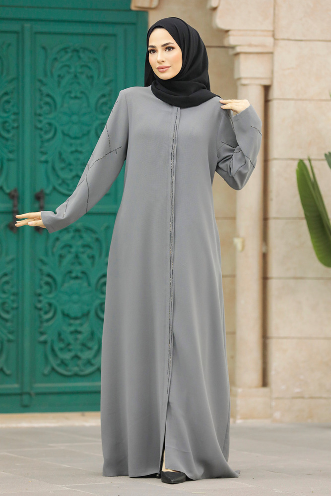 Grey Plus Size Turkish Abaya 625GR - 2