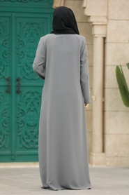 Neva Style - Grey Plus Size Turkish Abaya 625GR - Thumbnail
