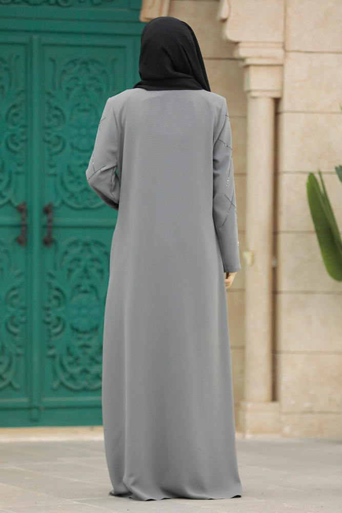 Grey Plus Size Turkish Abaya 625GR - 4
