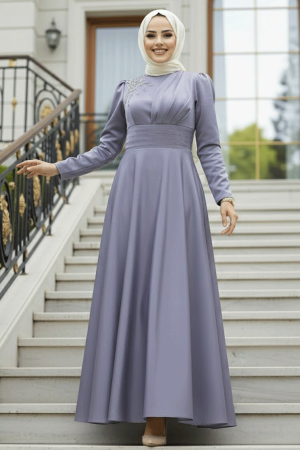 Neva Style - Grey Turkish Hijab Evening Dress 22301GR - 1