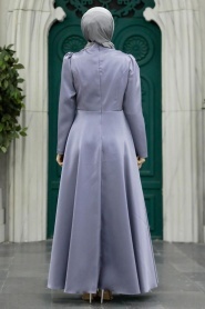 Neva Style - Grey Turkish Hijab Evening Dress 22301GR - Thumbnail