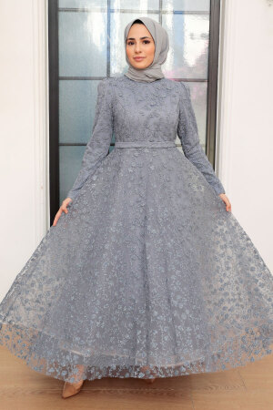 Neva Style - Grey Turkish Hijab Wedding Dress 22510GR - 2