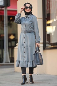 Neva Style - Grey Velvet Coat 12045GR - Thumbnail
