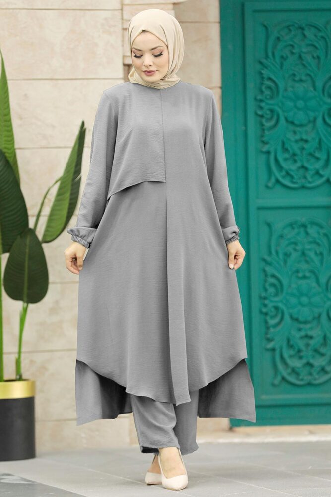 Neva Style - Gri Tesettür İkili Takım 10701GR - 1