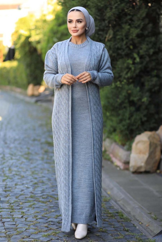 Neva Style - Gri Tesettür Triko İkili Takım 15020GR - 1