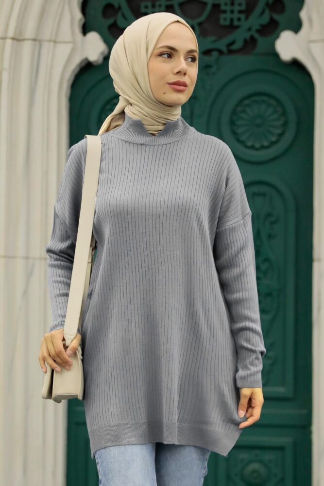  Gri Tesettür Triko Tunik 20132GR - 1