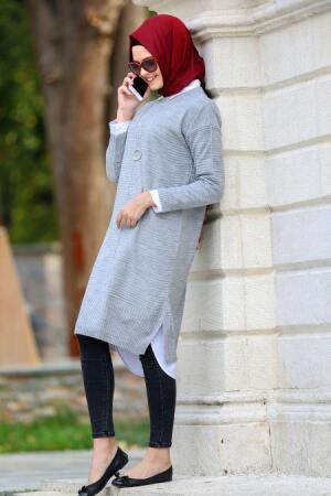 Neva Style - Gri Tesettür Triko Tunik 2598GR - 1