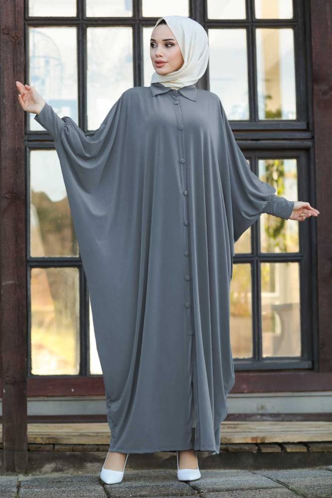 Neva Style - Gris Hijab Abaya 1723GR - 1