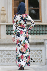 Neva Style - Gül Detaylı Lacivert Tesettür Elbise 4172L - Thumbnail