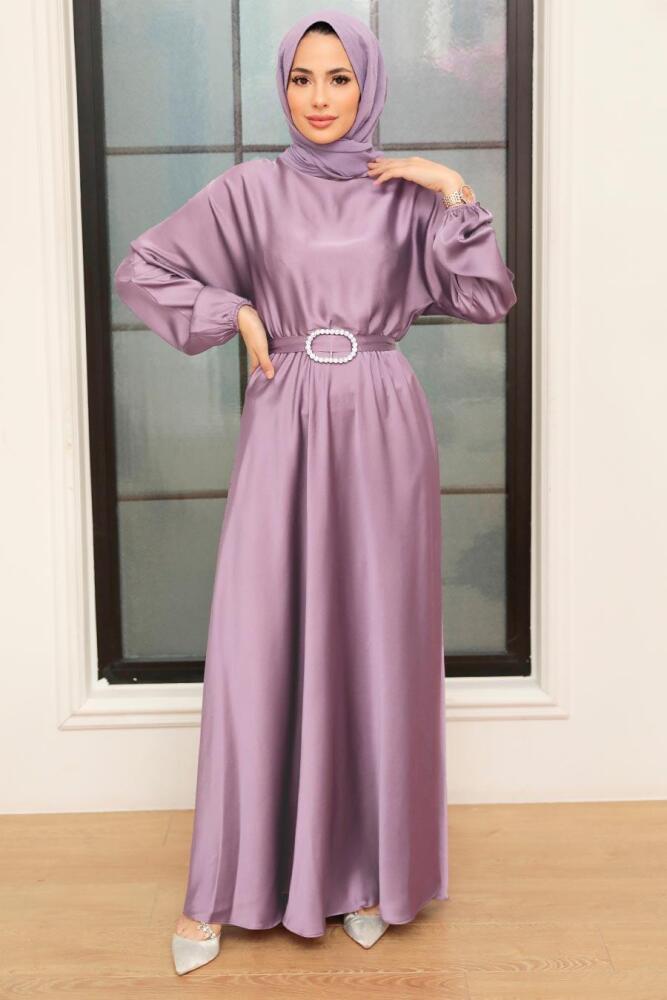 Neva Style - Gül Kurusu Saten Tesettür Elbise 5727GK - 1
