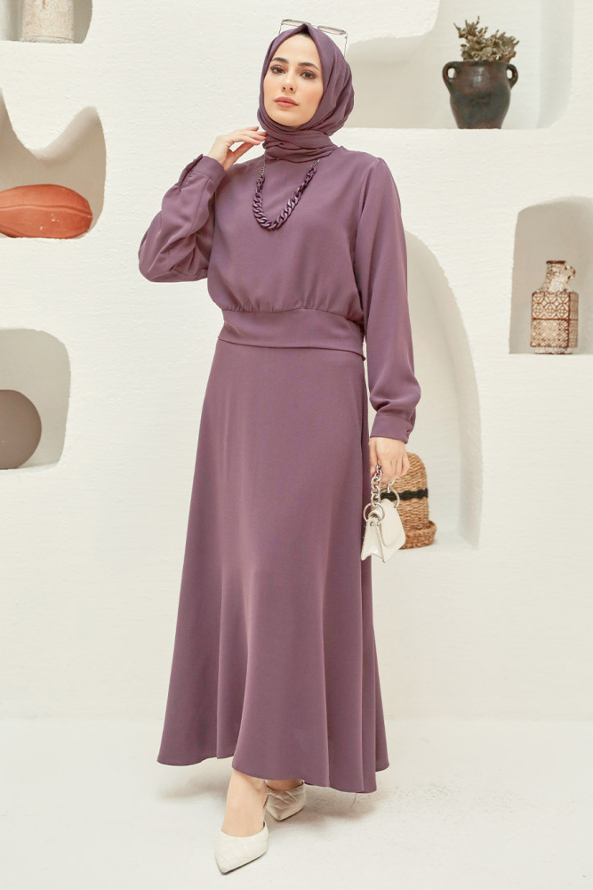 Neva Style - Gül Kurusu Tesettür Etekli İkili Takım 15060GK - 1