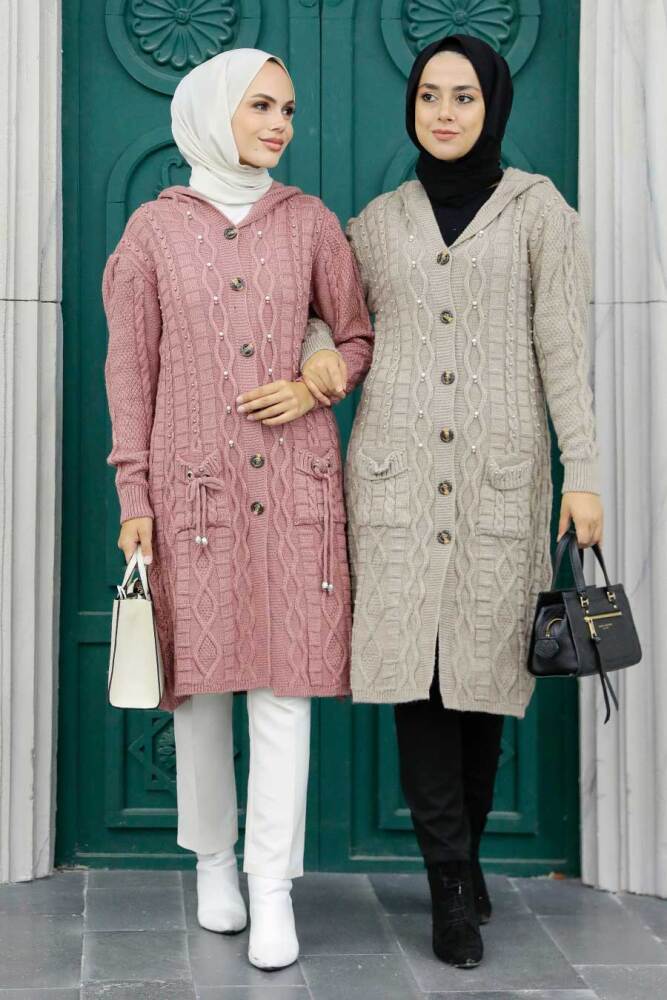 Neva Style - Gül Kurusu Tesettür Triko Hırka 70020GK - 3