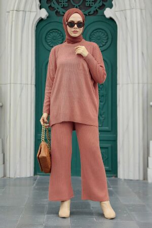 Neva Style - Gül Kurusu Tesettür Triko İkili Takım 34060GK - 2