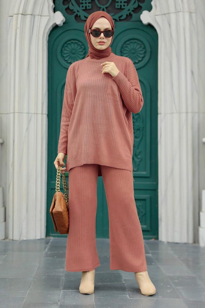 Neva Style - Gül Kurusu Tesettür Triko İkili Takım 34060GK - 2