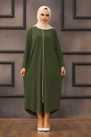 Neva Style - Haki Tesettür Ferace 1772HK - 1
