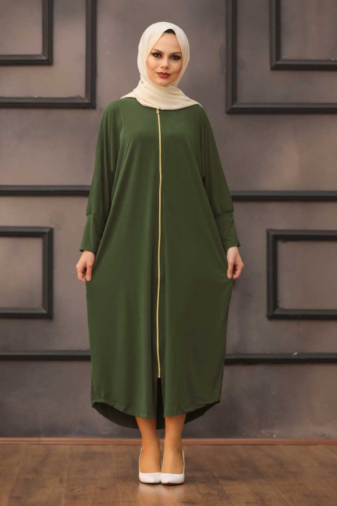 Neva Style - Haki Tesettür Ferace 1772HK - 1