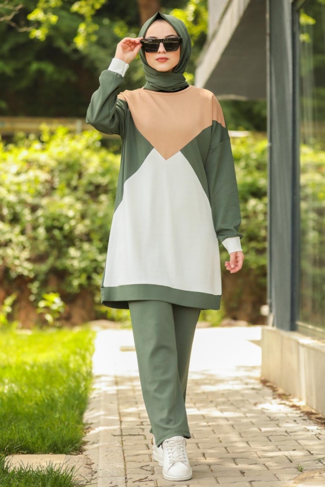 Neva Style - Haki Tesettür İkili Takım 60960HK - 1