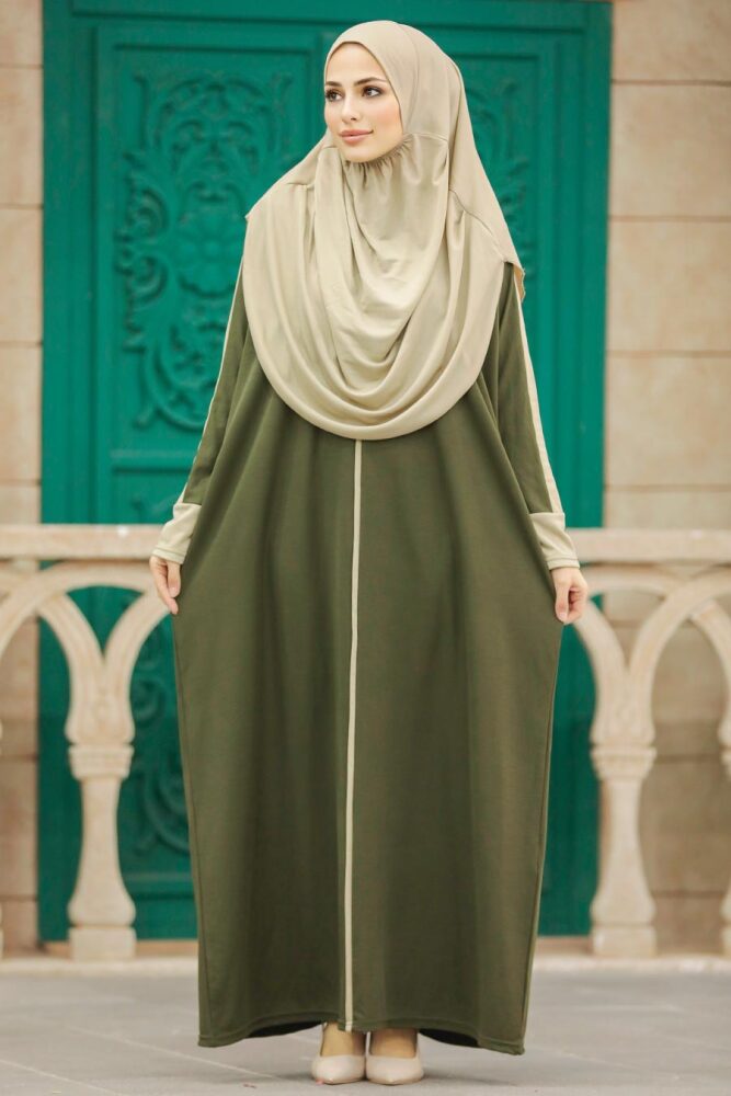  Haki Tesettür Namaz Elbisesi 2309HK - 2