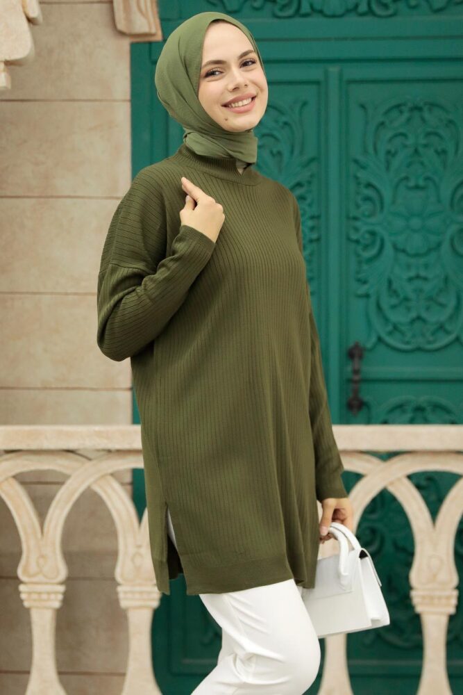 Neva Style - Haki Tesettür Triko Tunik 20132HK - 2