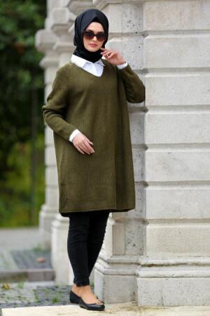 Neva Style - Haki Tesettür Triko Tunik 40030HK - 1
