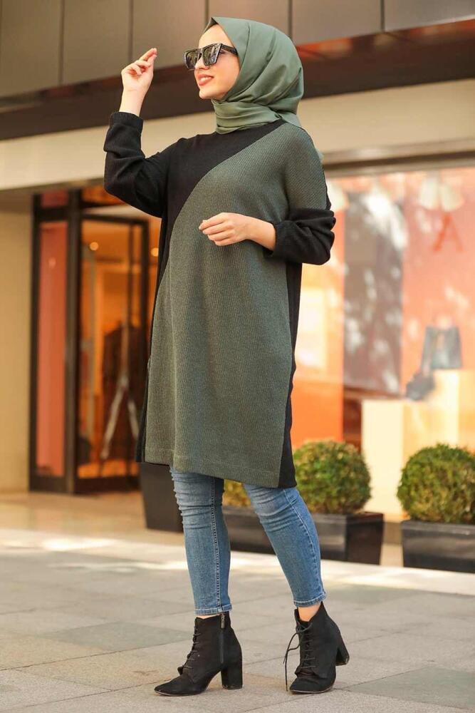 Neva Style - Haki Tesettür Triko Tunik 120220HK - 2