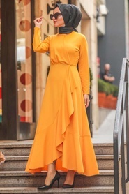 Neva Style - Hardal Tesettür Çapraz Elbise 4041HR - Thumbnail