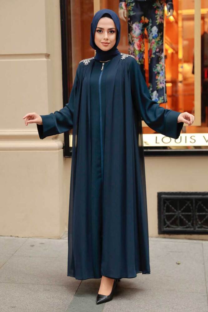 Neva Style -Hijab Abaya Bleu Marine 347600L - 2