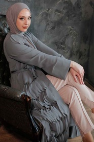 Neva Style Hijab Abaya Gris 34930GR - Thumbnail