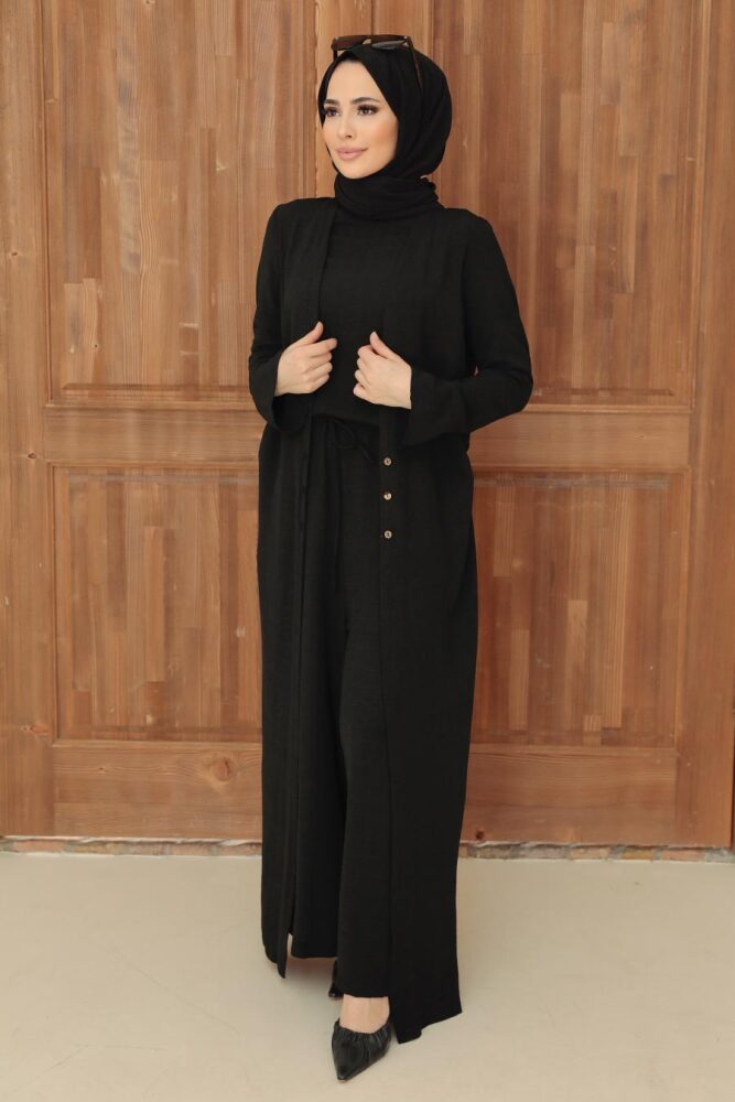 Neva Style - Hırka Detaylı Siyah Tesettür Tulum 51890S - 3