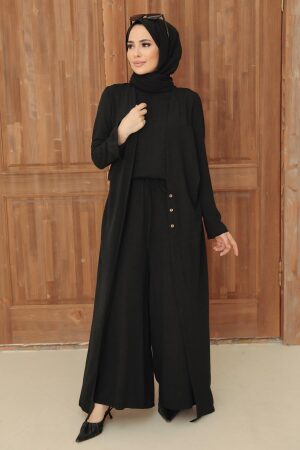 Neva Style - Hırka Detaylı Siyah Tesettür Tulum 51890S - 4