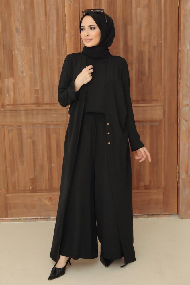Neva Style - Hırka Detaylı Siyah Tesettür Tulum 51890S - 4
