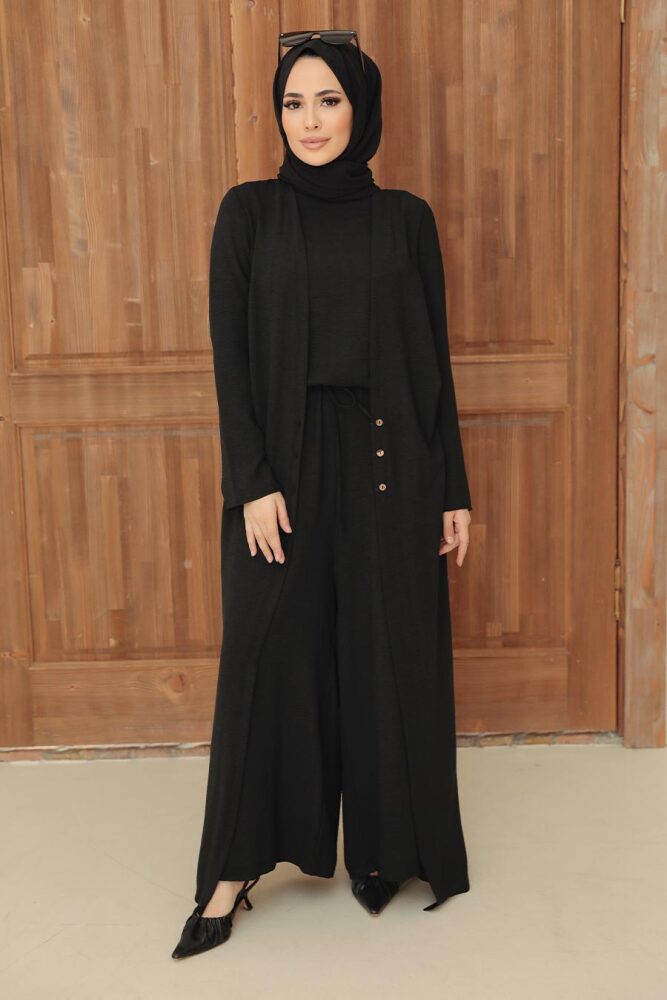 Neva Style - Hırka Detaylı Siyah Tesettür Tulum 51890S - 1