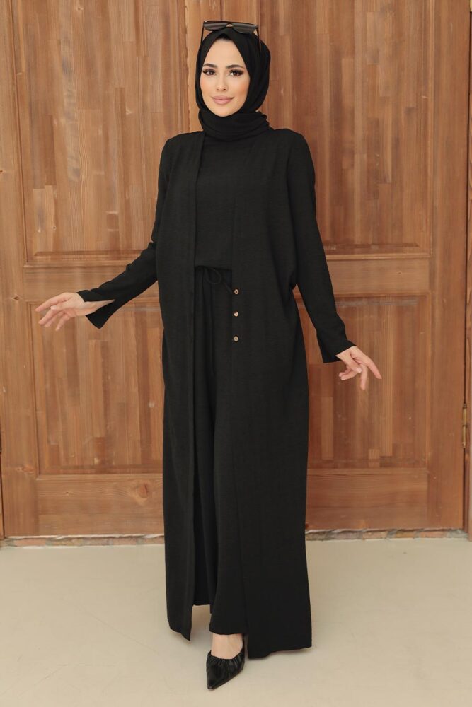 Neva Style - Hırka Detaylı Siyah Tesettür Tulum 51890S - 2