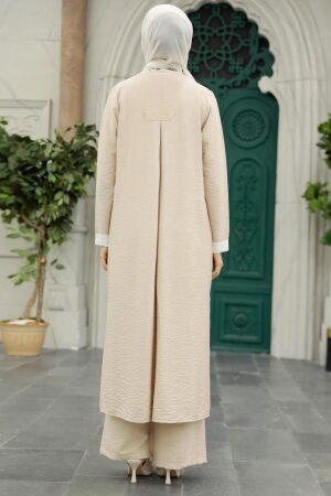 Neva Style - Hırkalı Bej Tesettür Üçlü Takım 5223BEJ - 3