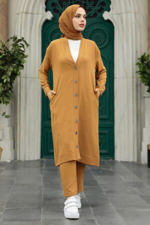 Neva Style - Hırkalı Bisküvi Tesettür Üçlü Takım 5214BS - 1