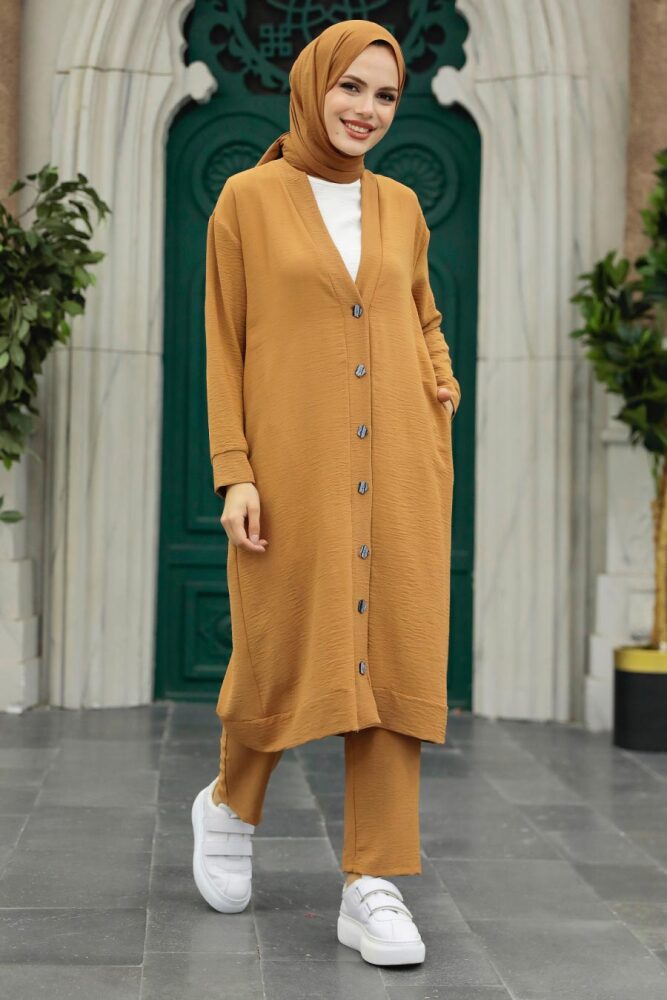 Neva Style - Hırkalı Bisküvi Tesettür Üçlü Takım 5214BS - 3