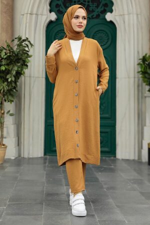 Neva Style - Hırkalı Bisküvi Tesettür Üçlü Takım 5214BS - 2