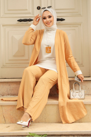 Neva Style - Hırkalı Bisküvi Tesettür Üçlü Takım 5223BS 