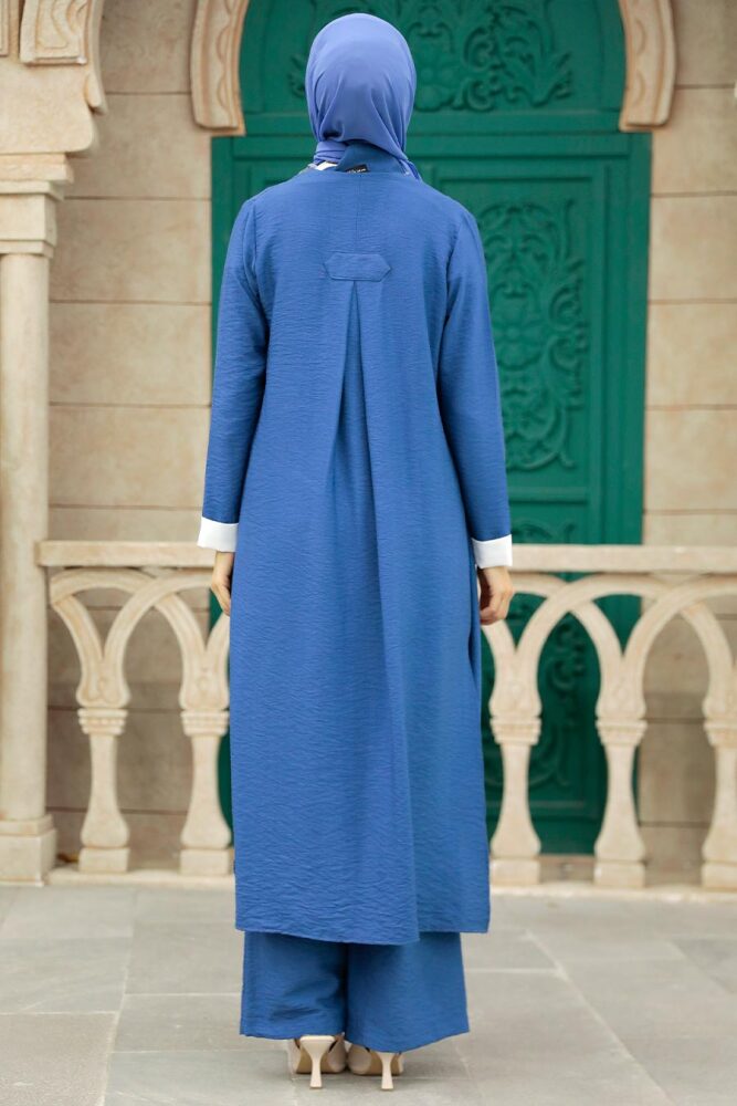 Neva Style - Hırkalı İndigo Mavisi Tesettür Üçlü Takım 5223IM - 3
