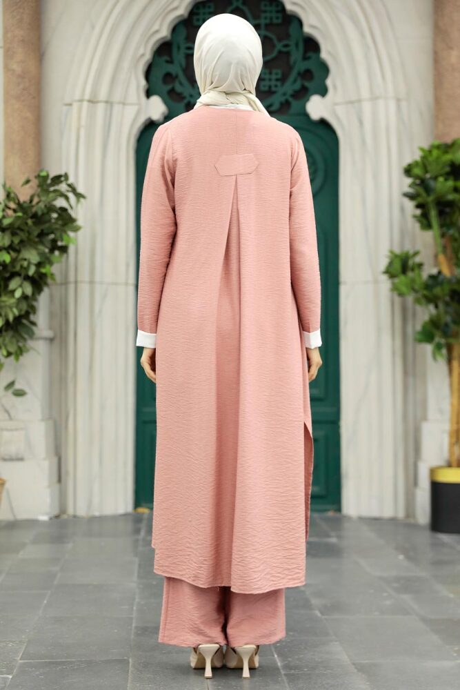 Neva Style - Hırkalı Pudra Tesettür Üçlü Takım 5223PD - 3