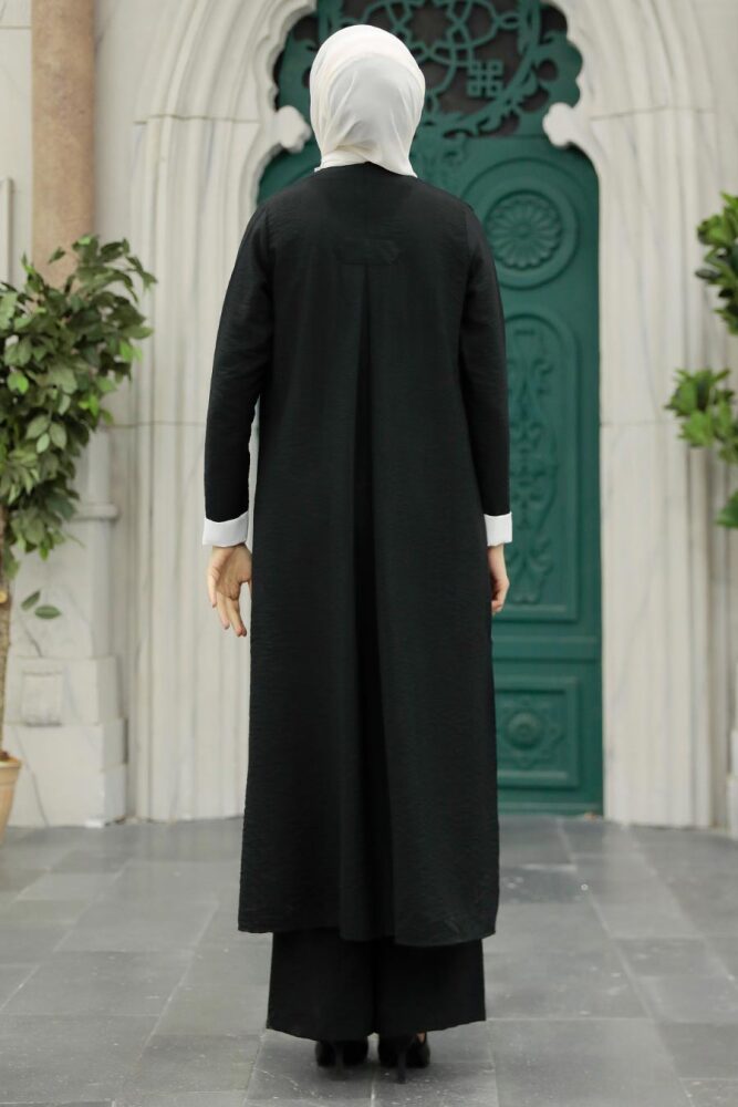 Neva Style - Hırkalı Siyah Tesettür Üçlü Takım 5223S - 3