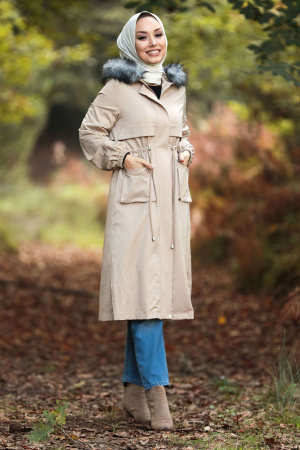  İçi Kürklü Bej Tesettür Parka 90670BEJ - 2
