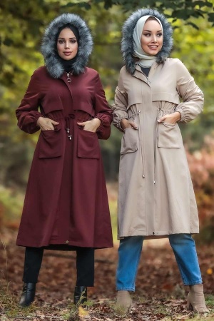  İçi Kürklü Bej Tesettür Parka 90670BEJ - 3