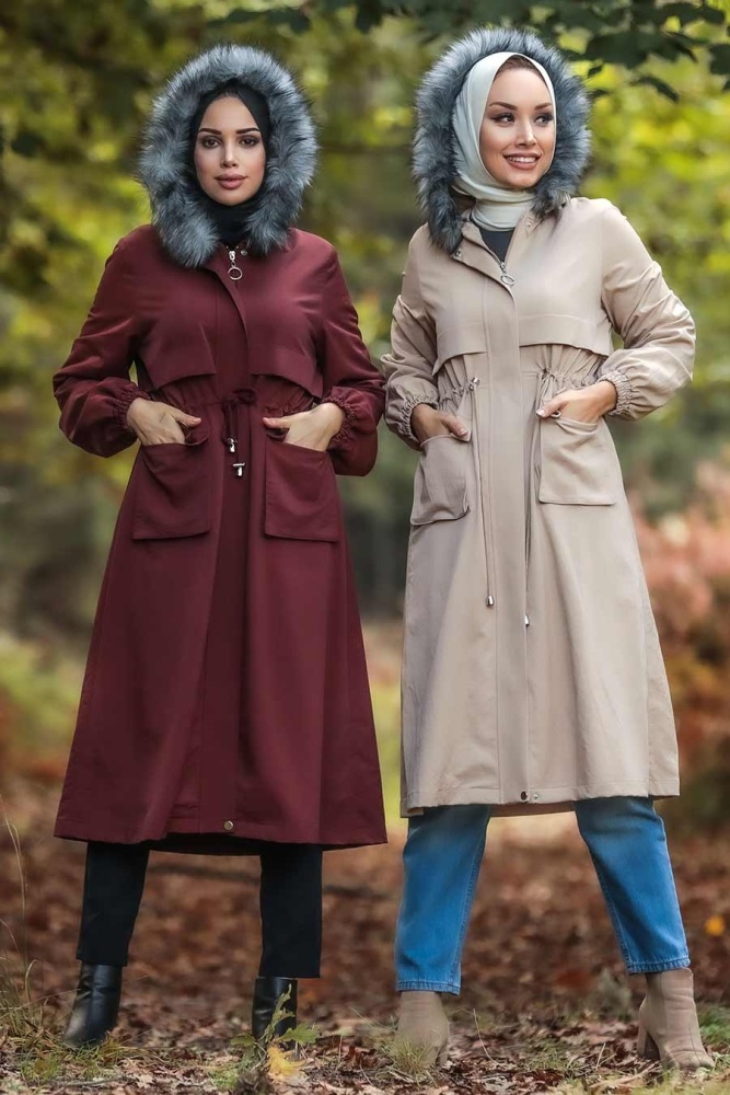  İçi Kürklü Bej Tesettür Parka 90670BEJ - 3
