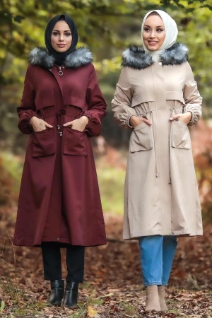  İçi Kürklü Bej Tesettür Parka 90670BEJ - 4