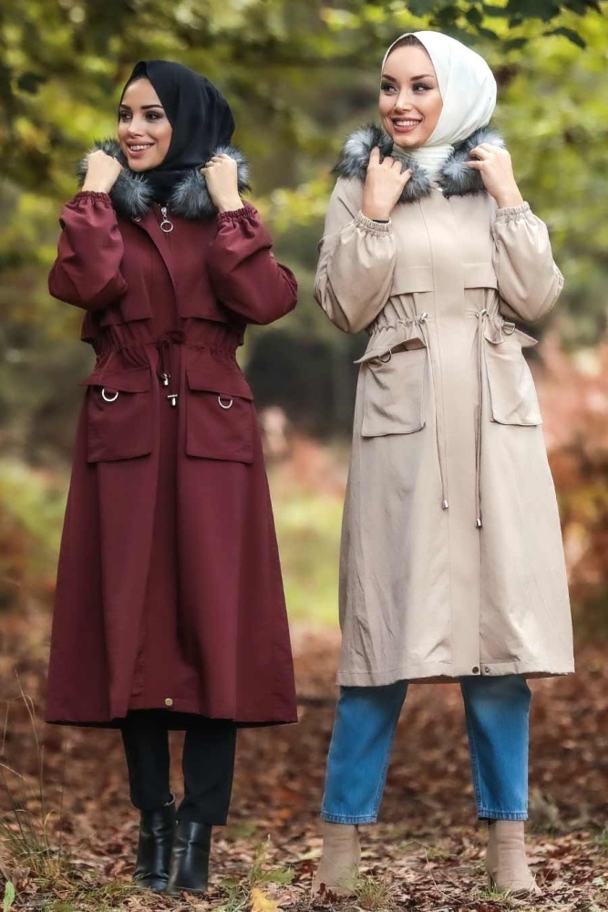  İçi Kürklü Bej Tesettür Parka 90670BEJ - 5